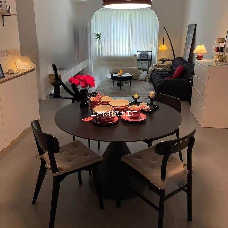法式奶油风岩板圆形餐桌家居现代简约圆桌小户型家用饭桌椅组合,电子元器件市场,其它元器件,淘宝优惠券,粉丝福利购,淘宝优惠卷