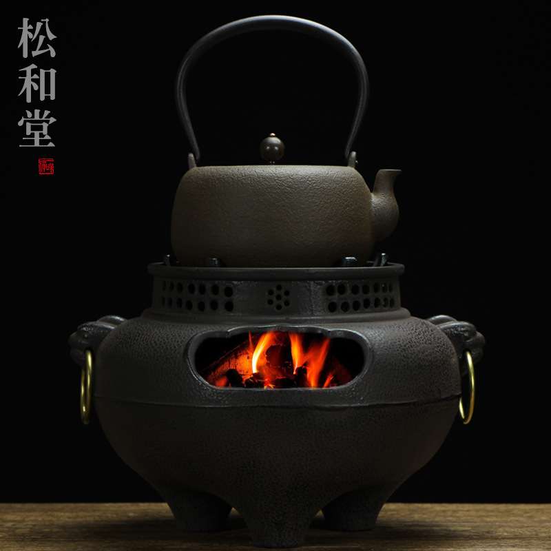 鬼面风炉铸铁炭炉铁壶套装日式煮茶炉室内碳炉取暖炉大伍德烤火炉