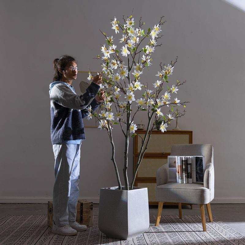 仿真玉兰花树绿植手感含苞假花家居客厅商场店铺民宿花艺装饰摆件