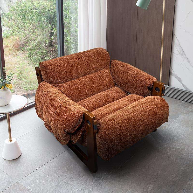 中古风布艺泽西岛椅客厅现代设计师单人沙发休闲实木懒人可睡可躺