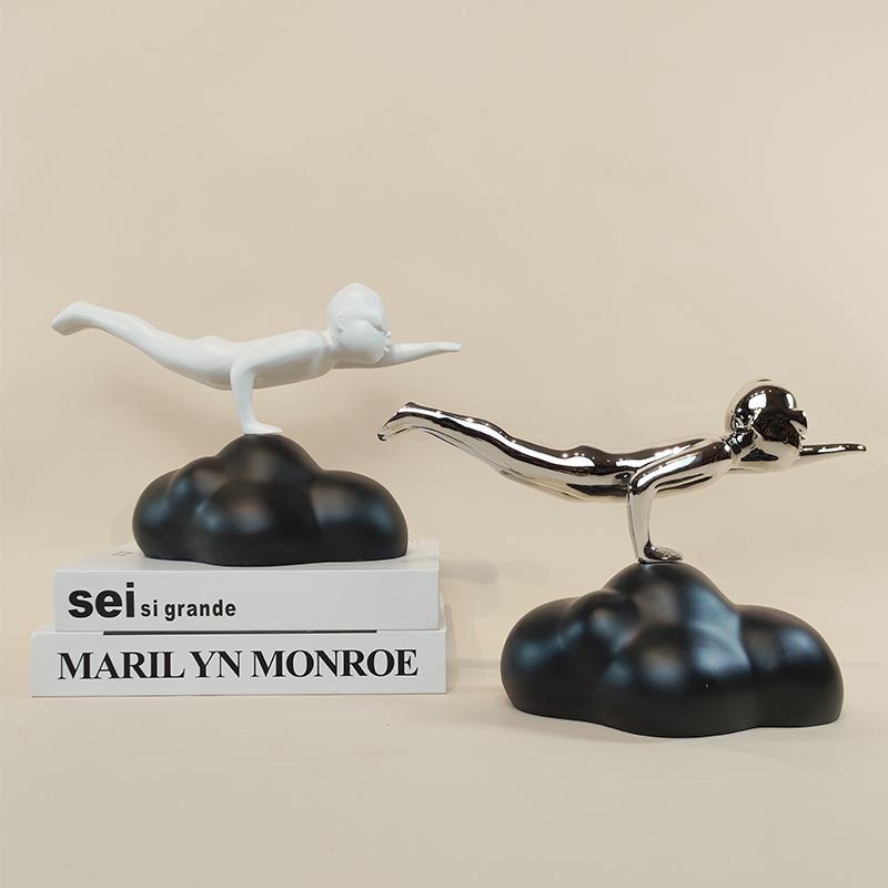简约轻奢电镀树脂工艺品飞行人物摆件样板房售楼处软装饰品摆设