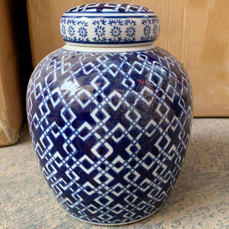 青花瓷花瓶摆件陶瓷罐子客厅干花插花陶罐中式花器装饰品储物罐