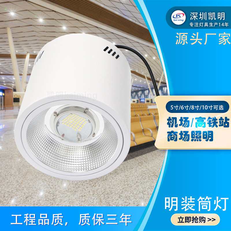 6寸led防水明装筒灯30w50w60w免开孔吸顶安装80w ip65棚顶灯价格
