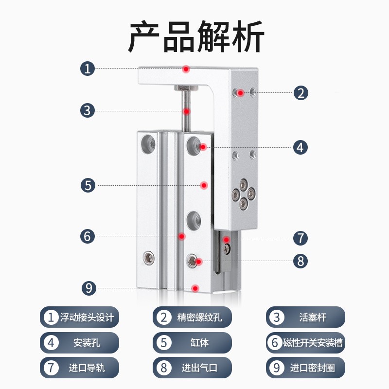 E.MC亿太诺型精密滑台气缸EXH6/10/16/20X10X15X20X25X30X40X50X6