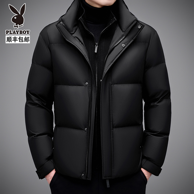 花花公子男士立领加厚羽绒服2025