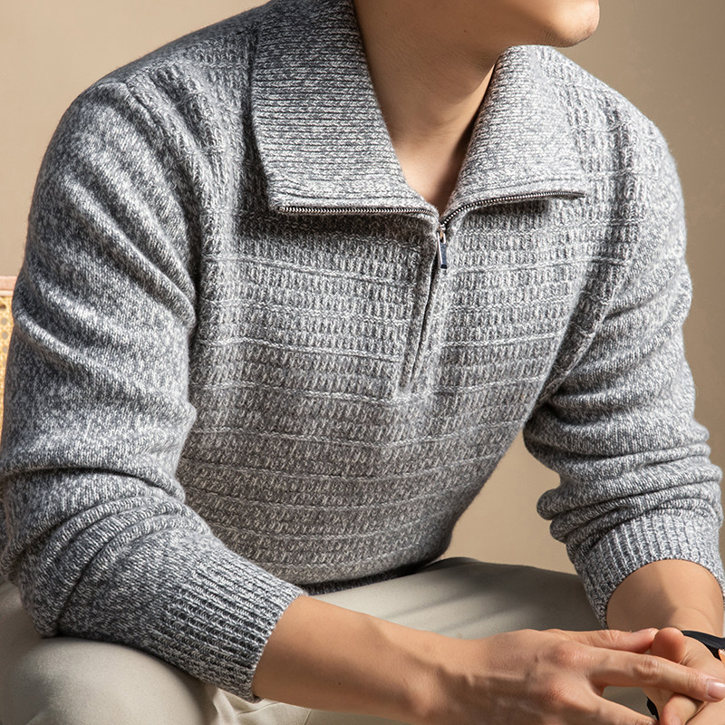 花花公子100%羊绒衫男半高领毛衣