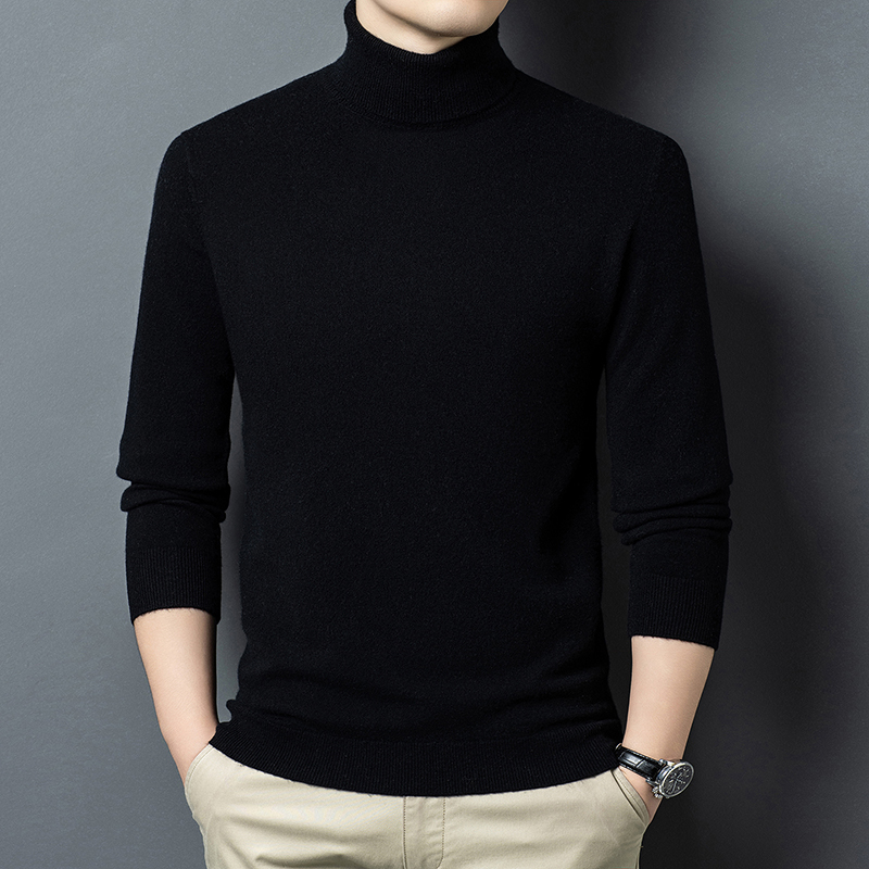 花花公子冬季羊毛衫男加厚毛衣纯色中青年打底修身型抗起球羊绒衫