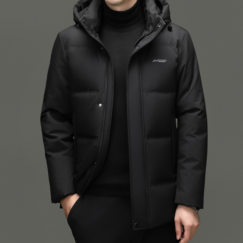 花花公子商务立领羽绒服中长款男