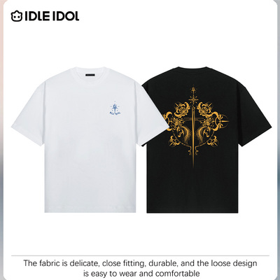 Idle Idol夏季新款双马交织时尚轻奢休闲百搭情侣款圆领宽松短袖