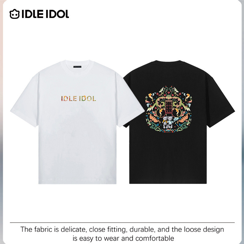 Idle Idol夏季新款狸花猫印花短袖情侣同款圆领宽松休闲百搭T恤