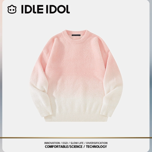 休闲百搭保暖针织宽松 毛衣时尚 Idle Idol潮流简约渐变色情侣款