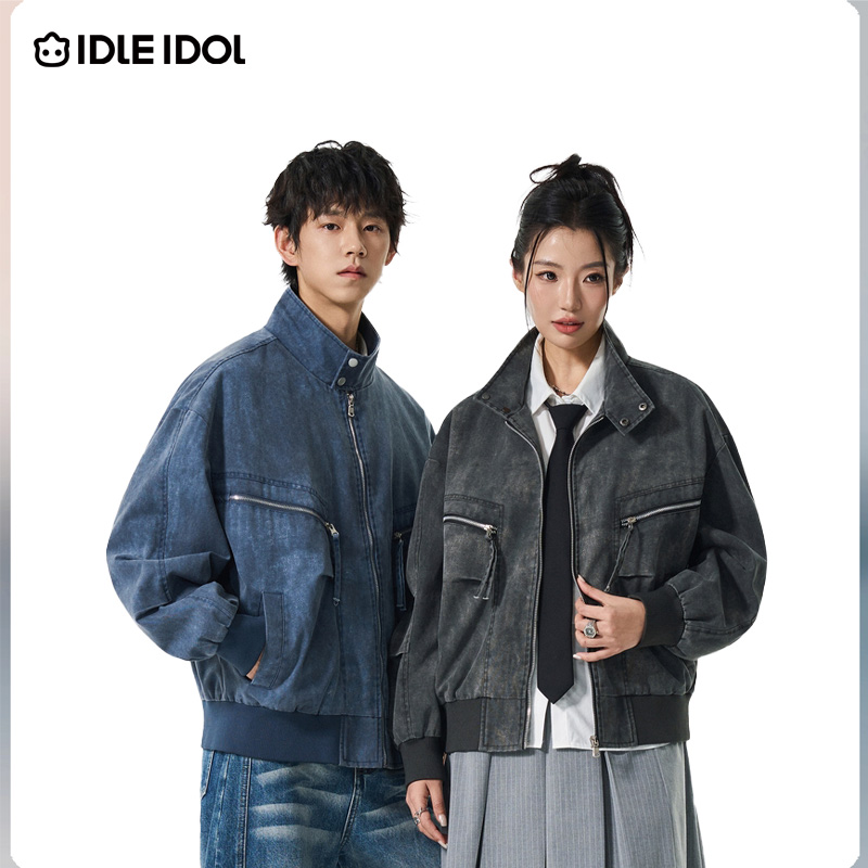 Idle Idol2025新款潮牌仿牛仔外套高级感痞帅时尚落肩短款夹克女