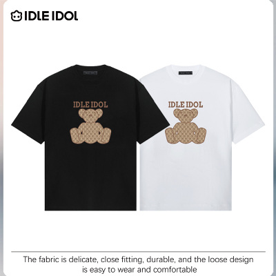 Idle Idol夏季休闲纯棉男士潮流百搭上衣宽松短袖字母印花圆领T恤