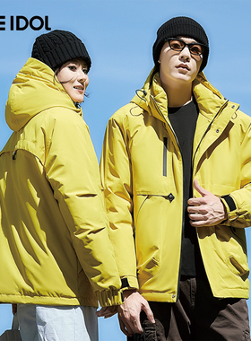 Idle Idol冬季石墨烯加厚保暖冲锋棉衣男防风连帽棉服情侣款外套