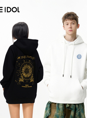 Idle Idol秋冬季国潮休闲太阳图腾圆领连帽卫衣百搭加绒加厚外衣