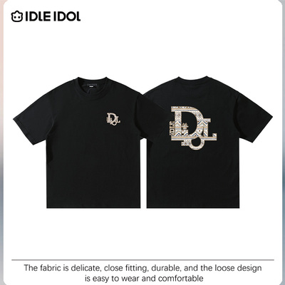 Idle Idol夏季新款图腾字母休闲圆领短袖情侣宽松时尚潮流T恤