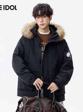 Idle Idol毛领工装派克服棉服男冬季加厚保暖休闲连帽棉衣外套女