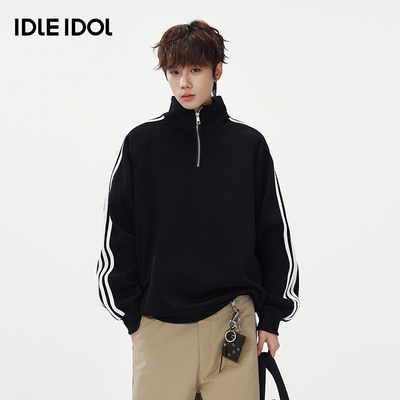 美式复古高街立领半拉链卫衣