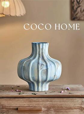 COCO 侘寂风禅意粗陶花瓶复古手工插花轻奢陶器民宿酒店怀旧花瓶