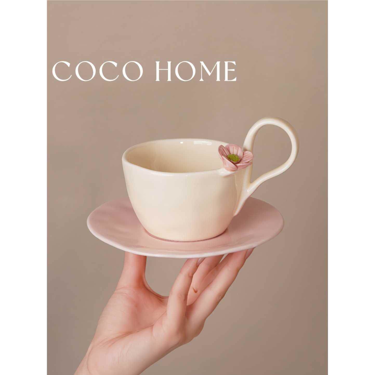COCO 浮雕小花陶瓷咖啡杯高级感轻奢高颜值杯碟套装小众马克杯子