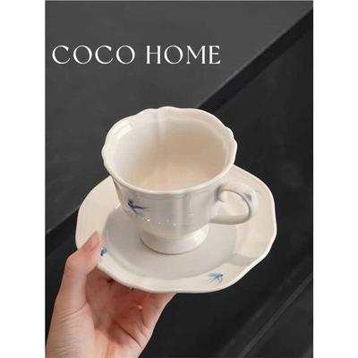 COCO 燕归来复古咖啡杯套装杯碟陶瓷小巧家用拉花日系下午茶杯子