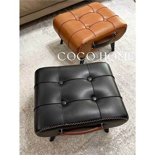 COCO 轻奢矮凳油蜡皮手提凳客厅沙发脚踏板凳小凳子入户换鞋凳