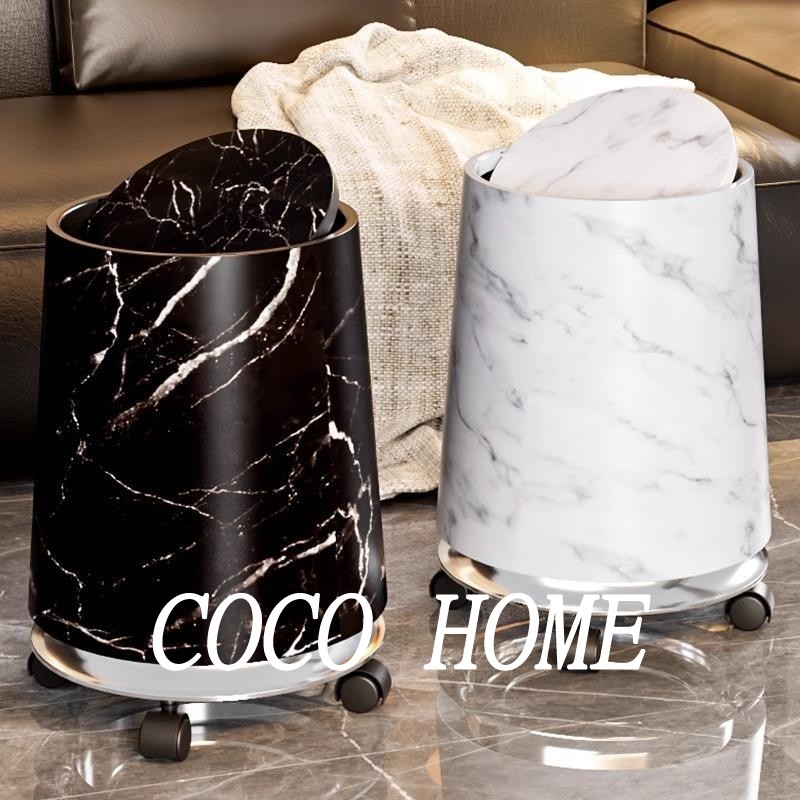 滑轮垃圾桶家用复古大理石大号容量高颜值卫生桶带轮子带盖