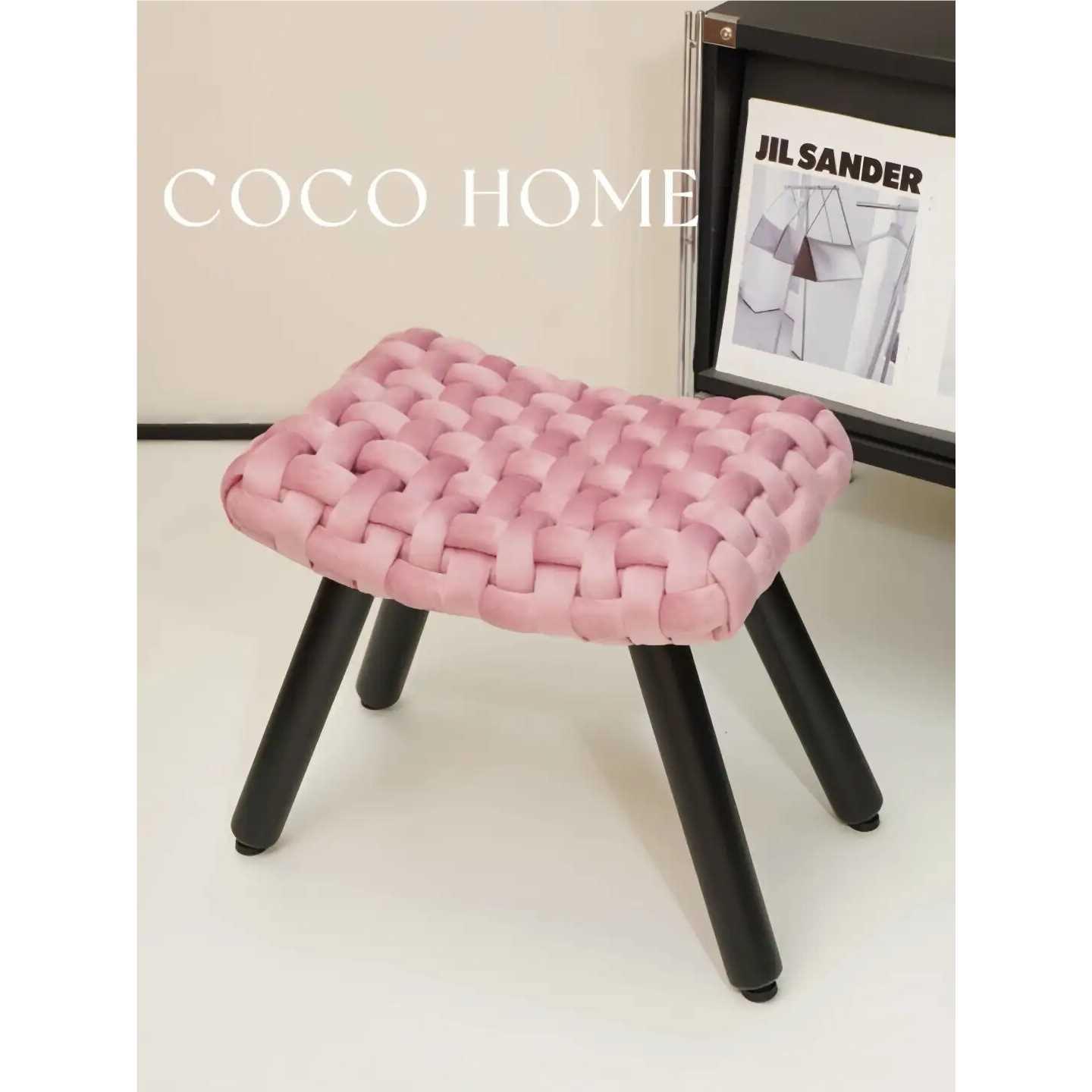 COCO 化妆凳北欧实木梳妆凳卧室马鞍凳子布艺软包绒布凳女生椅子