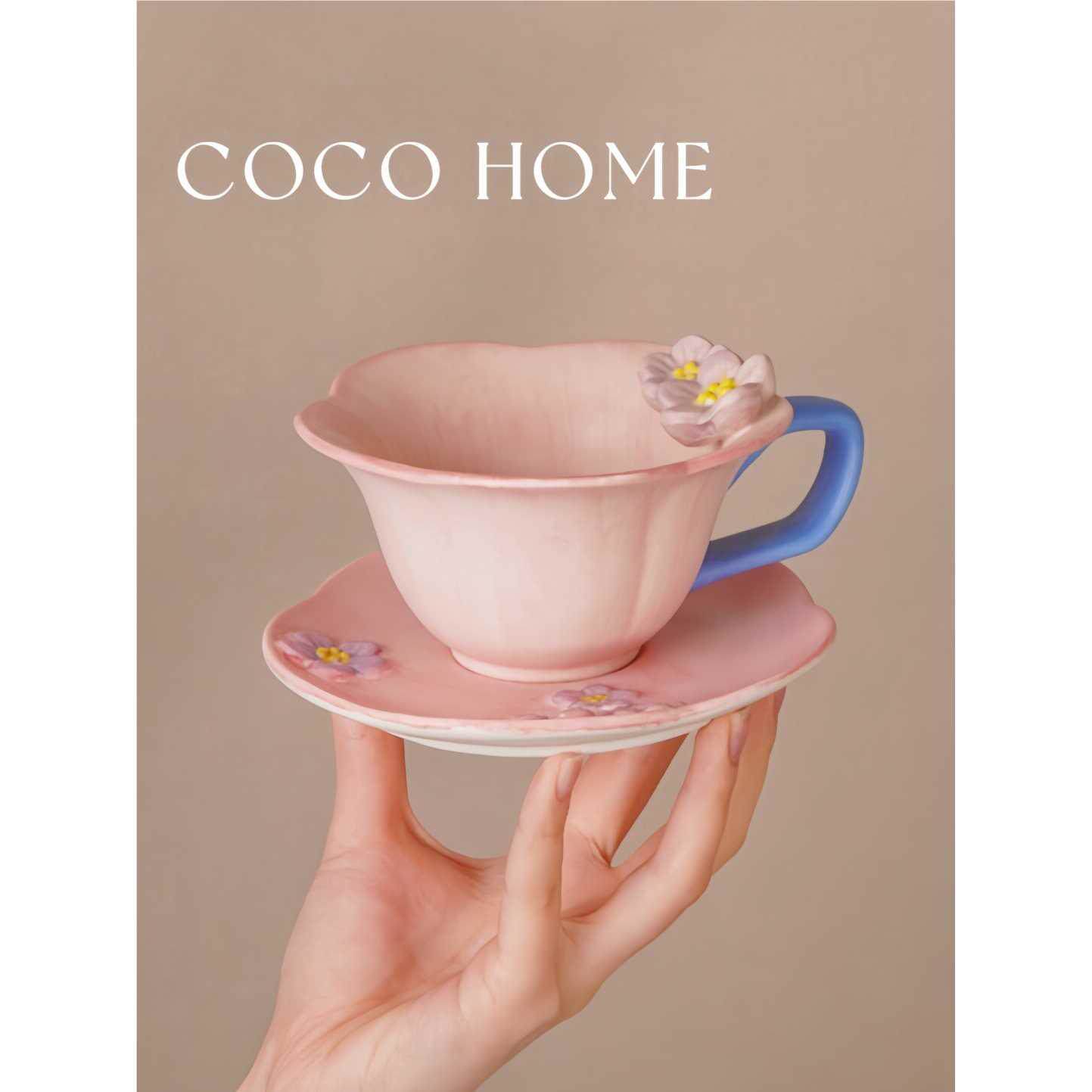 COCO 浮雕立体梅花咖啡杯设计感小众女士高颜值绝美咖啡杯碟套装