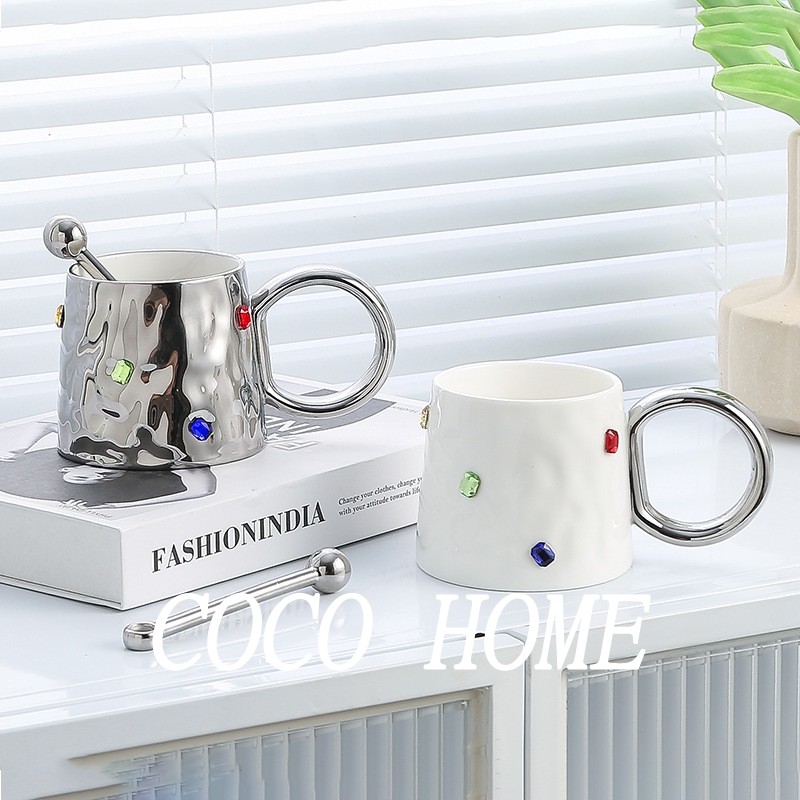 COCO轻奢高级感小众设计宝石马克杯家用杯子陶瓷高颜值办公室情侣