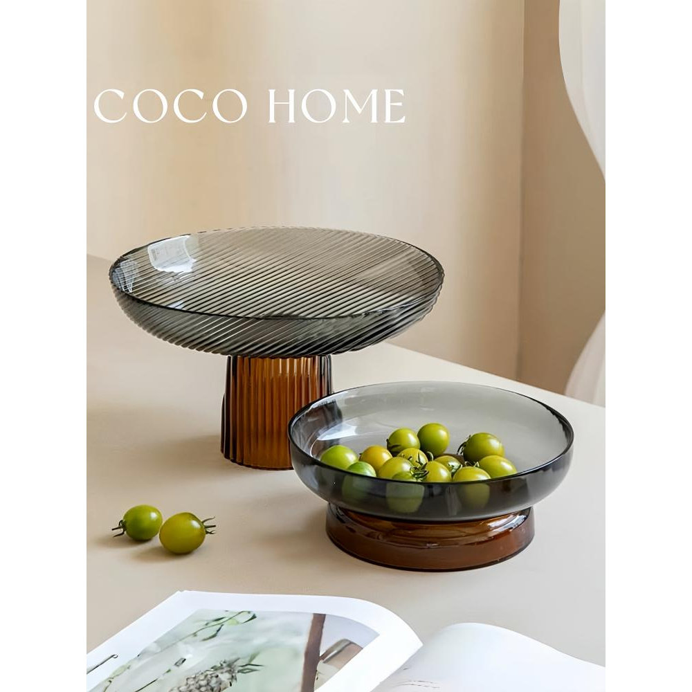 COCO 玻璃果盘彩色高脚摆件现代轻奢家用客厅茶几餐桌零食水果盘