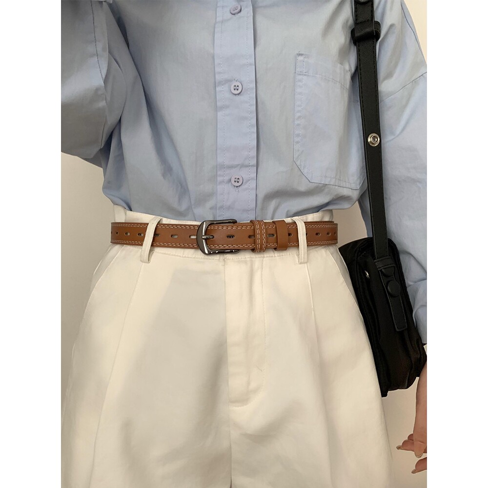 复古棕色腰带女小众设计感百搭针扣皮带韩版高级感装饰配牛仔裤潮