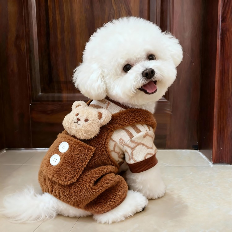 狗狗衣服秋冬加绒保暖小熊背带裤小型犬猫咪衣服冬天加绒宠物服装