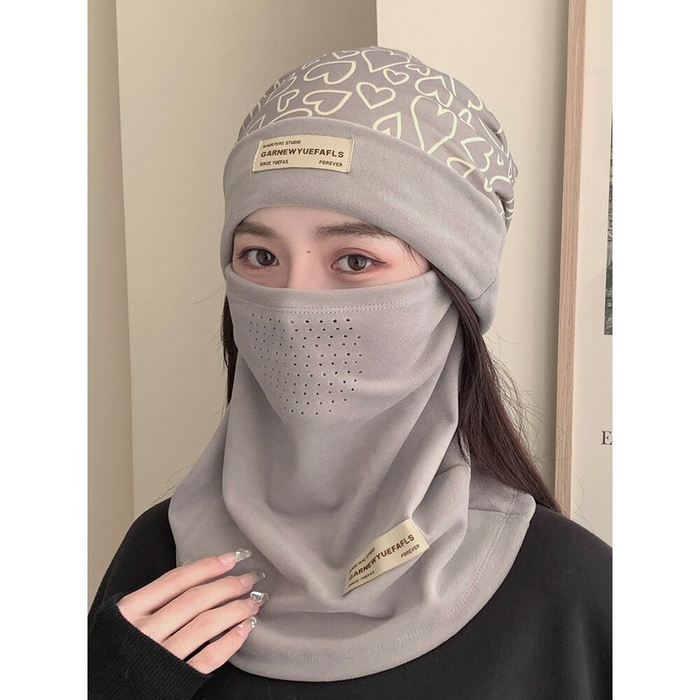 女款月子帽子冬天骑行脖套面罩加绒加厚包头保暖骑行电瓶车两件套