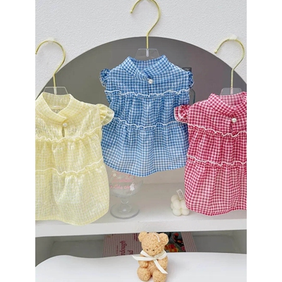 春夏薄款宠物衣服格子小飞袖公主裙狗狗猫咪衣服夏日薄款裙子