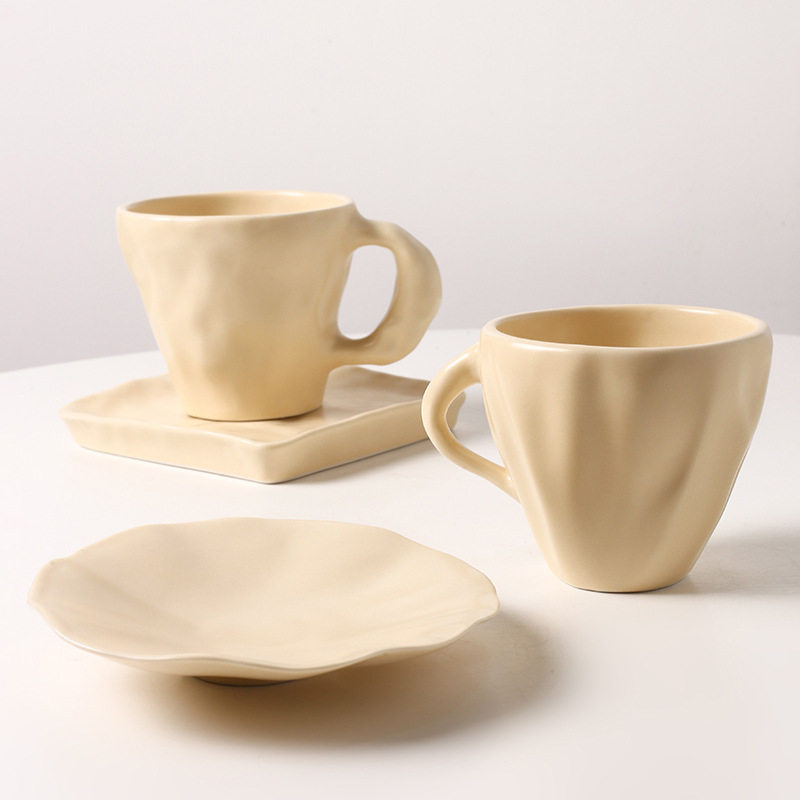 韩国设计感创意水杯不规则手工陶瓷杯子餐厅酒店咖啡杯碟下午茶杯