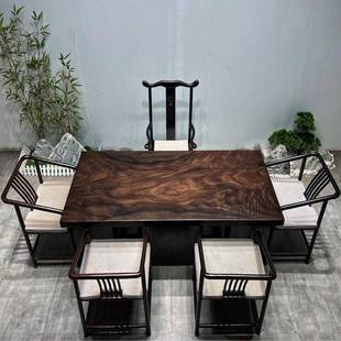 巴茶巴花204-花板实木大板桌茶台奥坎大板木原胡桃木大办公会议桌