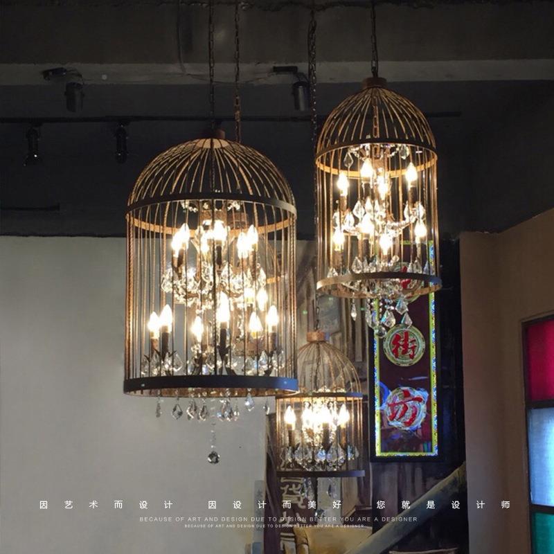古工业风复吊灯美式餐厅吧台个性创意UEV酒服装店铺水鸟笼铁晶艺
