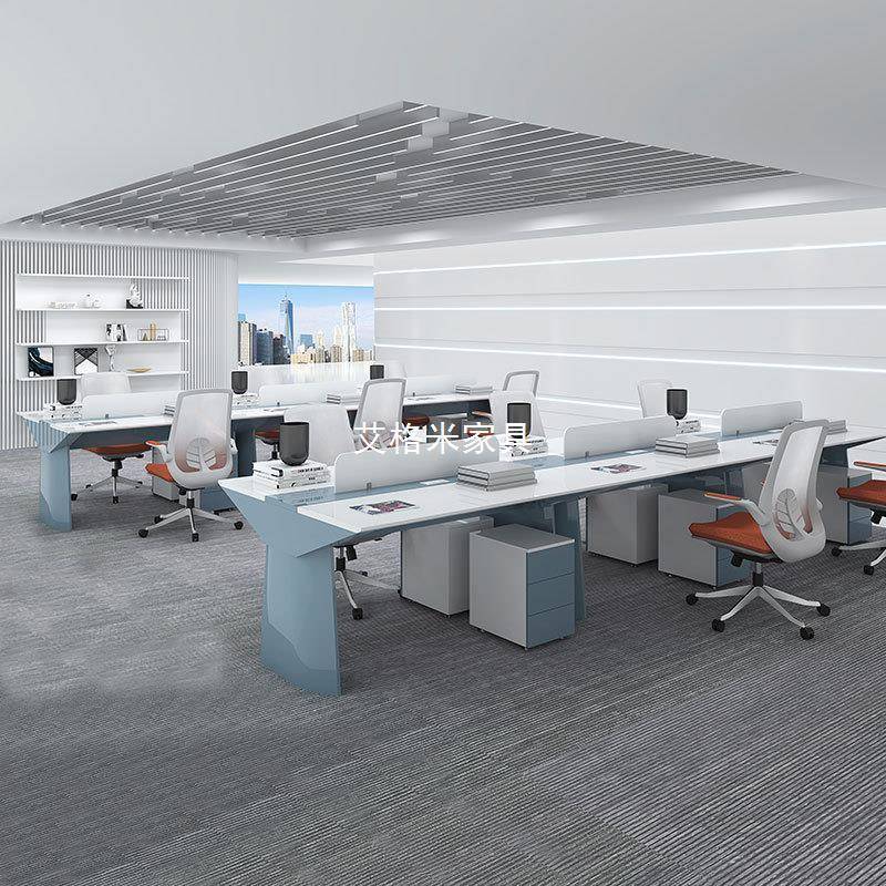 烤时尚职卡员办公MEL-077-桌子员工位简约现代4漆/6人屏风组位电