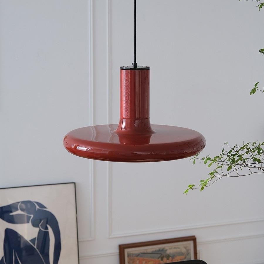 复古北欧ufo0红盘吊灯 客厅餐厅彩色V色int192age飞中古6年代灯
