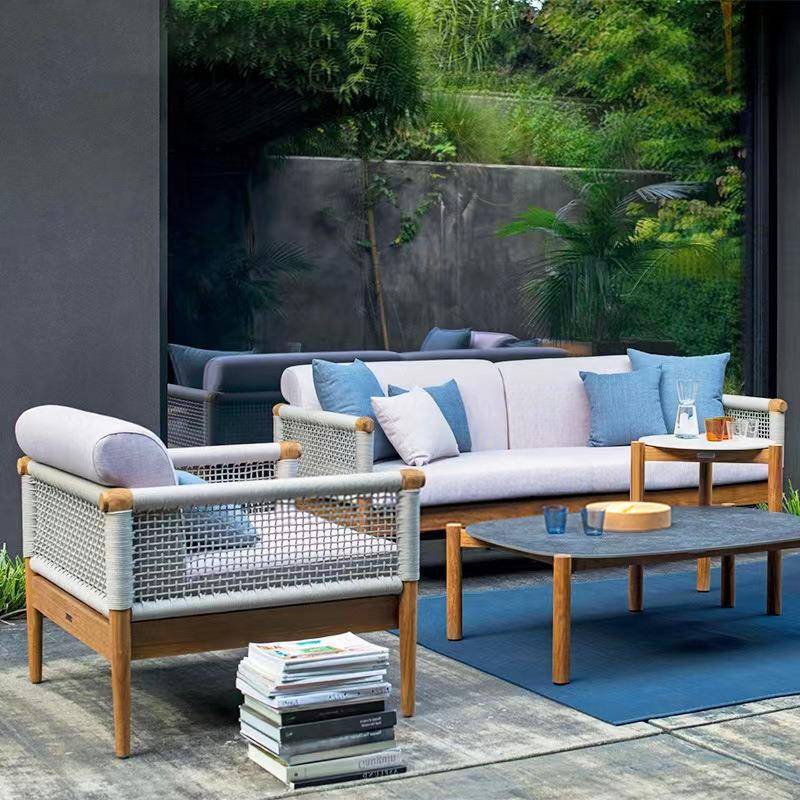 定台制户外发庭院阳柚木藤编沙发防水防外晒室外阳沙台休闲柚木莱