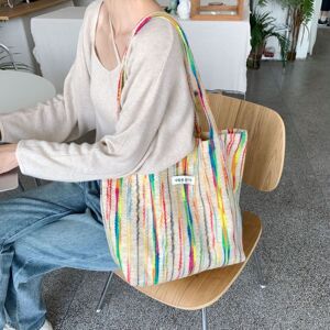 2024日系条纹单肩包女ins小众帆布包学生上课通勤包大容量托特包