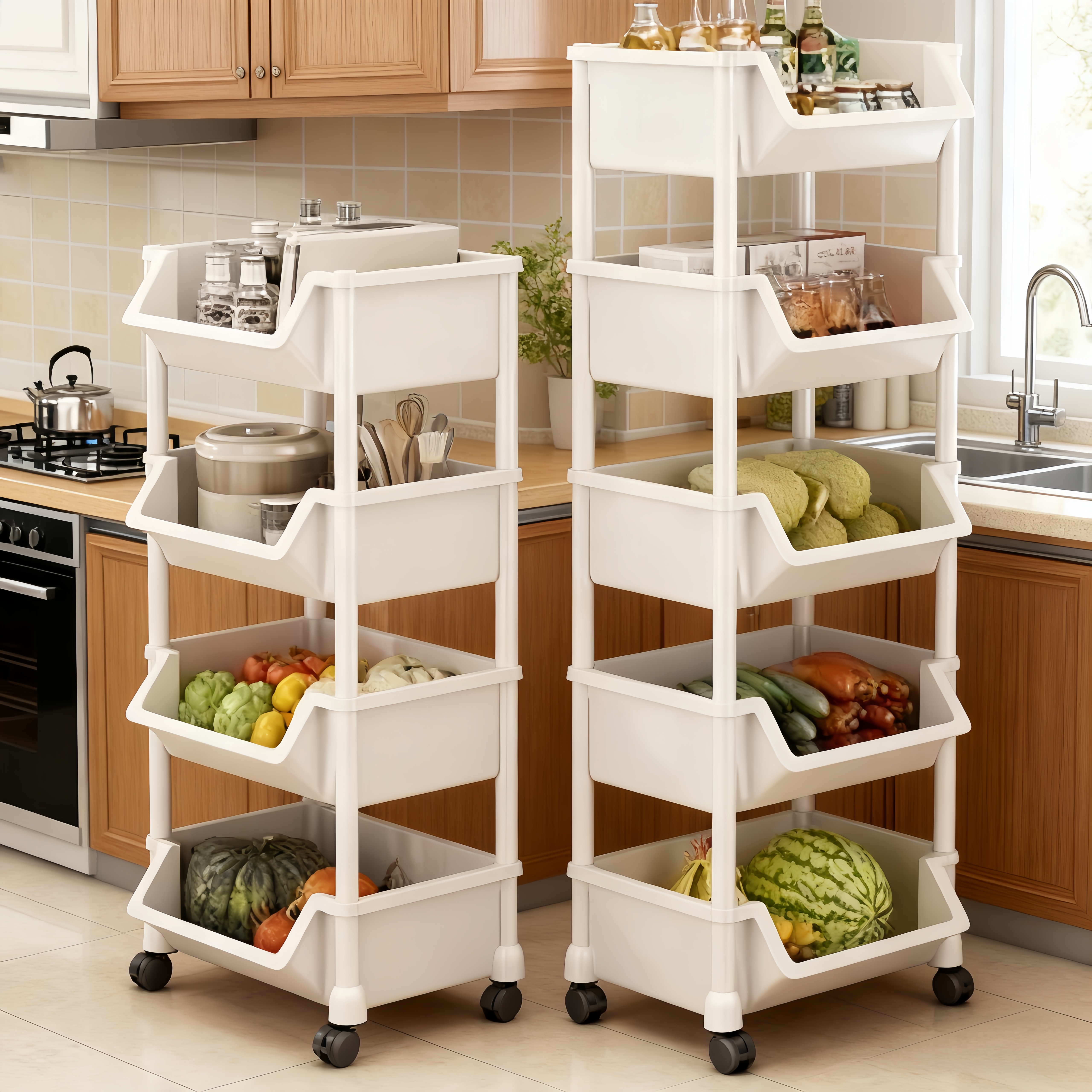 高质量厨房置物架落地多层收纳架放菜小推车多功能果蔬菜篮置物架