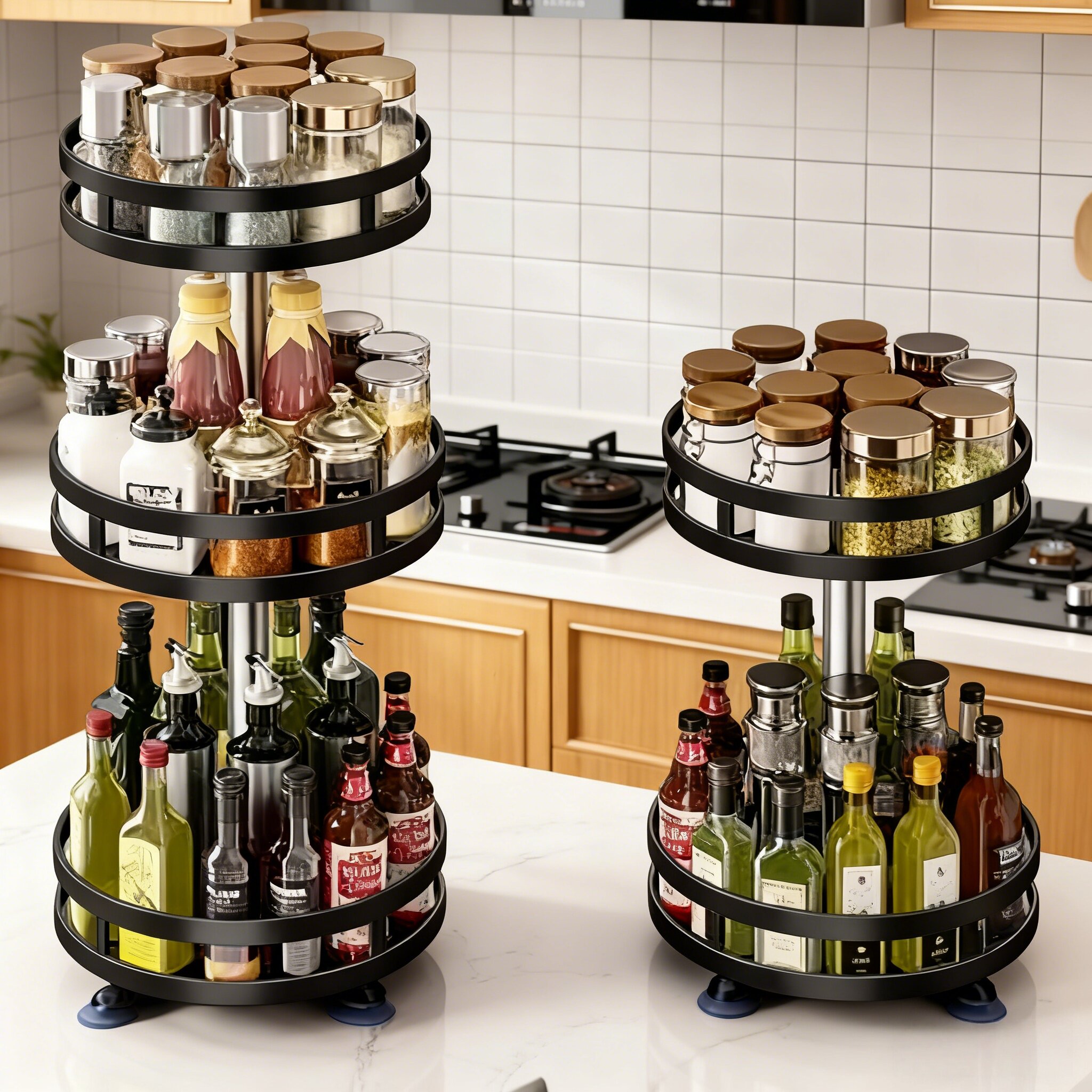 新型厨房置物架2025新款三层旋转调料收纳架台面多功能调味储存架