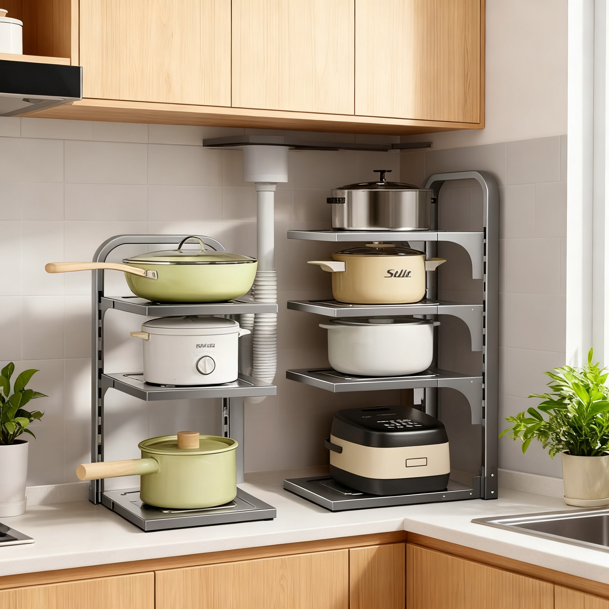 2025新款不锈钢水槽厨房置物架多层收纳架锅具储物架下水槽边架