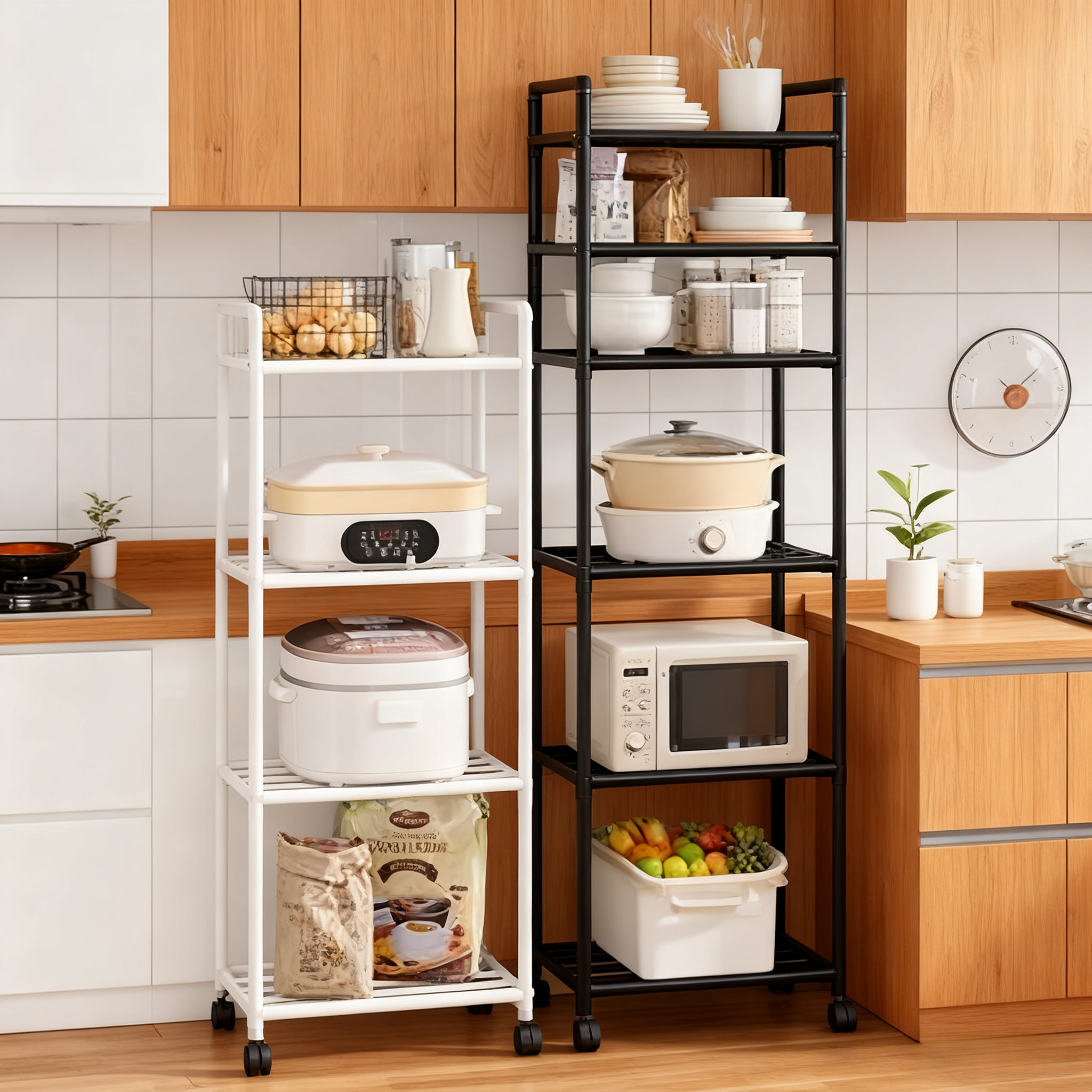 2025新型厨房置物架多层放锅家用落地收纳架免打孔微波炉置物架子