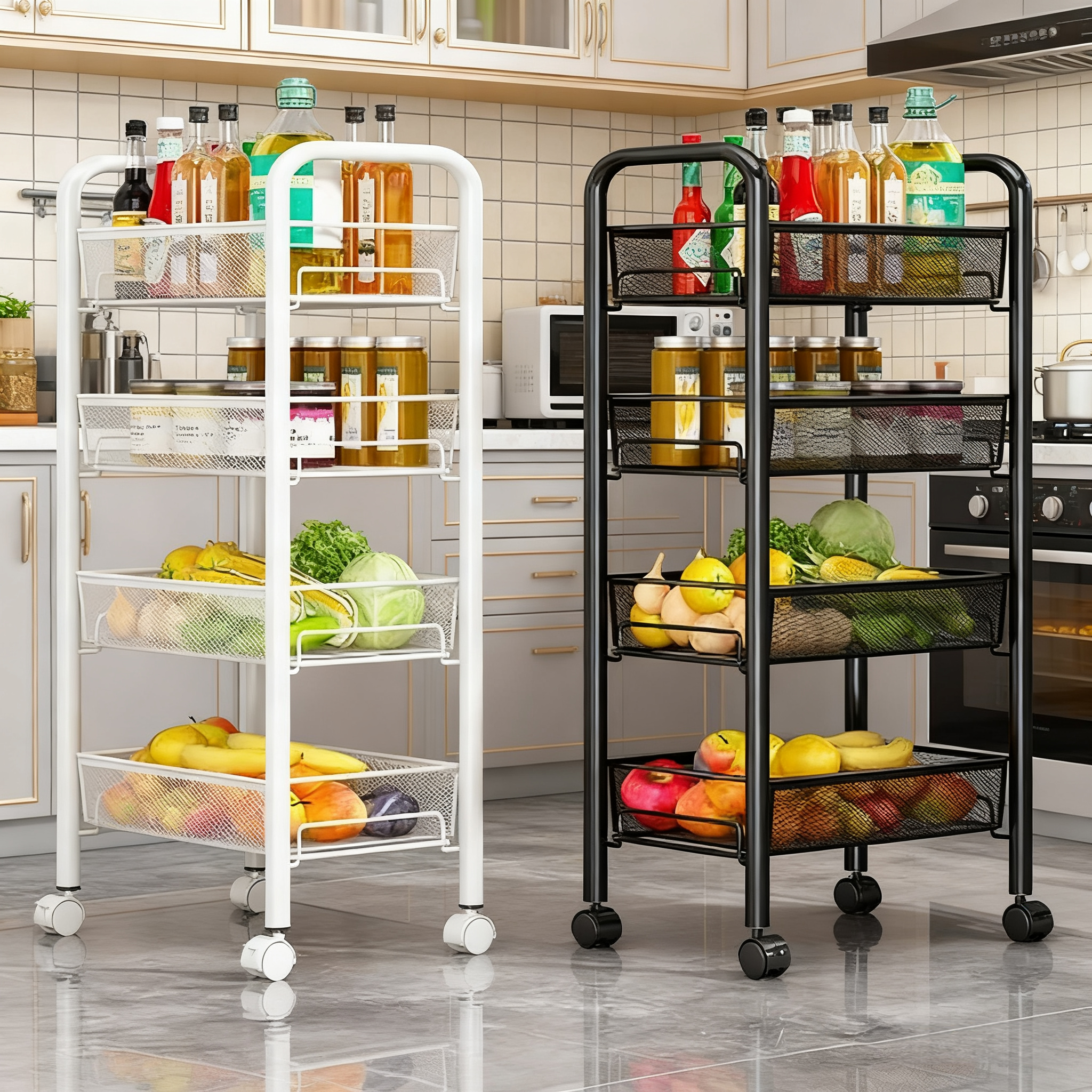 新型厨房置物架可移动带轮果蔬收纳架落地储物架家用多层小推车