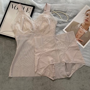 美体塑身衣套装超薄网纱收腹束腰文胸背心一体内衣女收腹裤显瘦
