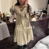 韩系蕾丝花边丝绒吊带裙女秋冬2025新款 芭蕾风宽松显瘦背心连衣裙