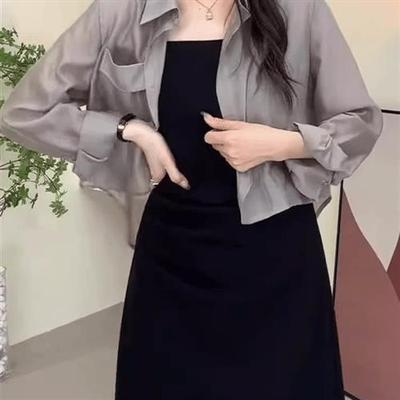 大码宽松薄款防晒衣胖mm灰色天丝防晒衬衫女夏季配吊带裙外搭开衫
